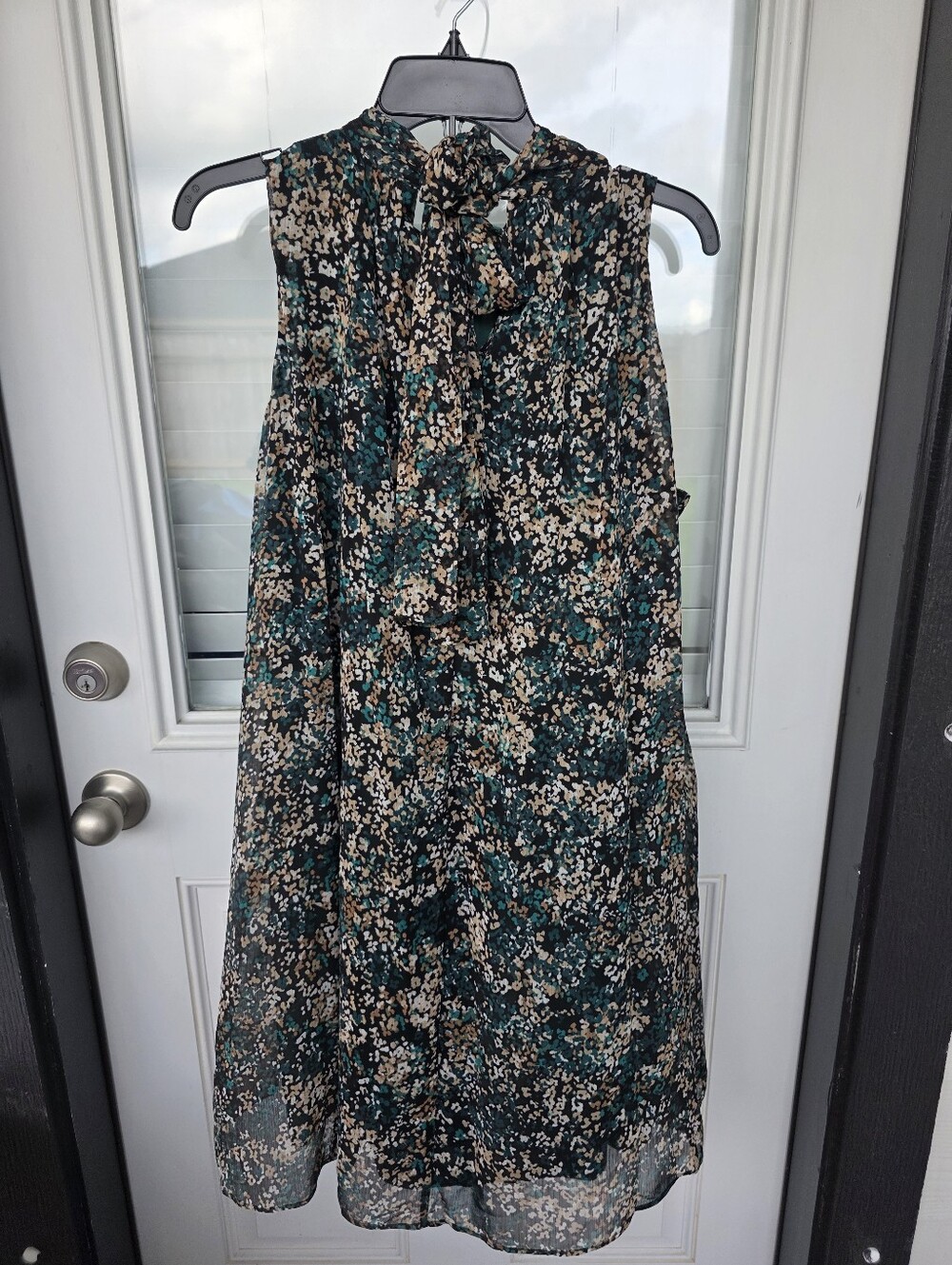 Tommy Hilfiger Sleeveless Floral Print Dress Cowl Neck Green Black Size 12 Party - Picture 8 of 11
